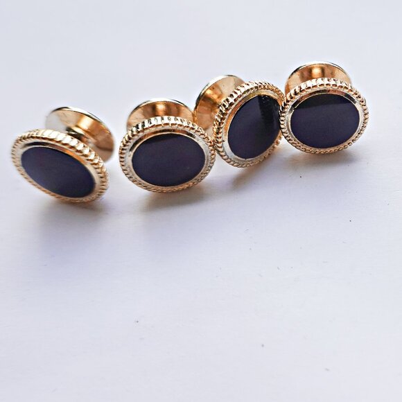 4 Gold and Onyx Tuxedo Shirt Studs - Picture 1 of 2